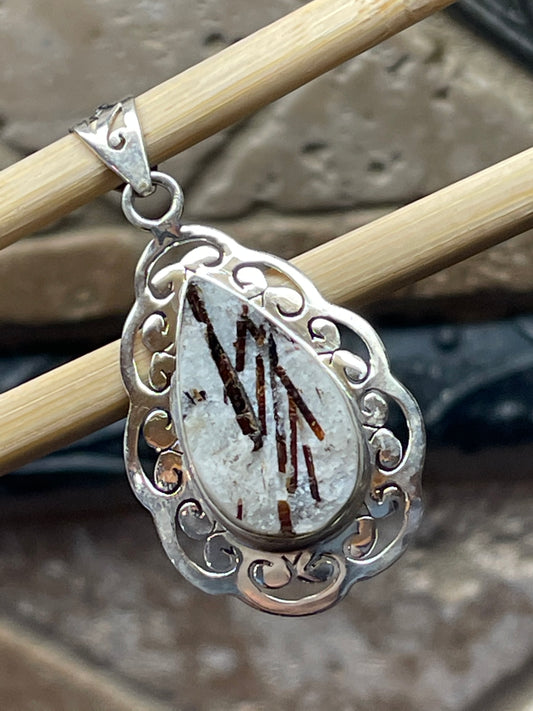 Genuine Astrophyllite 925 Solid Sterling Silver Pendant 45mm - Natural Rocks by Kala