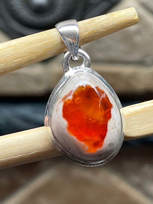 Genuine Mexican Fire Opal 925 Solid Sterling Silver Pendant 27mm - Natural Rocks by Kala