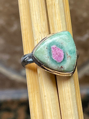Natural Ruby in Fuchsite 925 Solid Sterling Silver Ring Size 8 - Natural Rocks by Kala