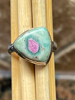 Natural Ruby in Fuchsite 925 Solid Sterling Silver Ring Size 8 - Natural Rocks by Kala