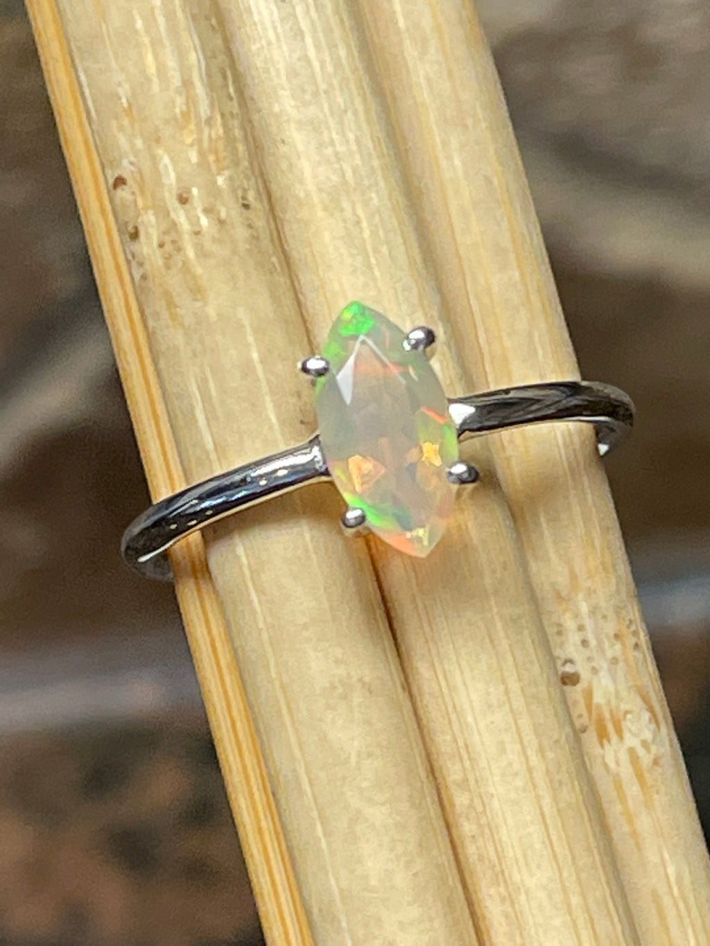 Natural Ethiopian Opal 925 Solid Sterling Silver Engagement Ring Size 8 - Natural Rocks by Kala