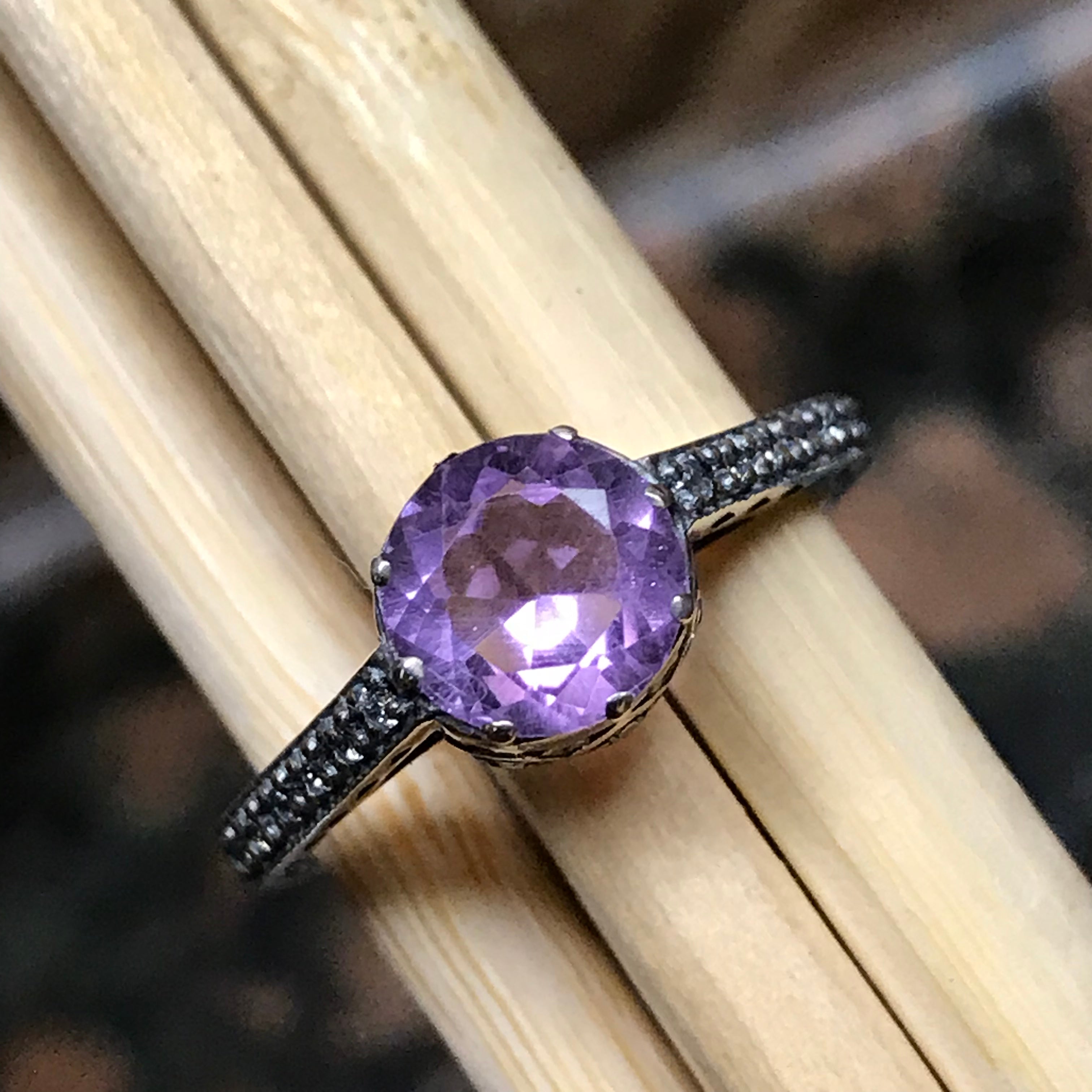 Natural 1ct Purple Amethyst 925 Solid Sterling Silver Engagement Ring Size 6,  8 - Natural Rocks by Kala