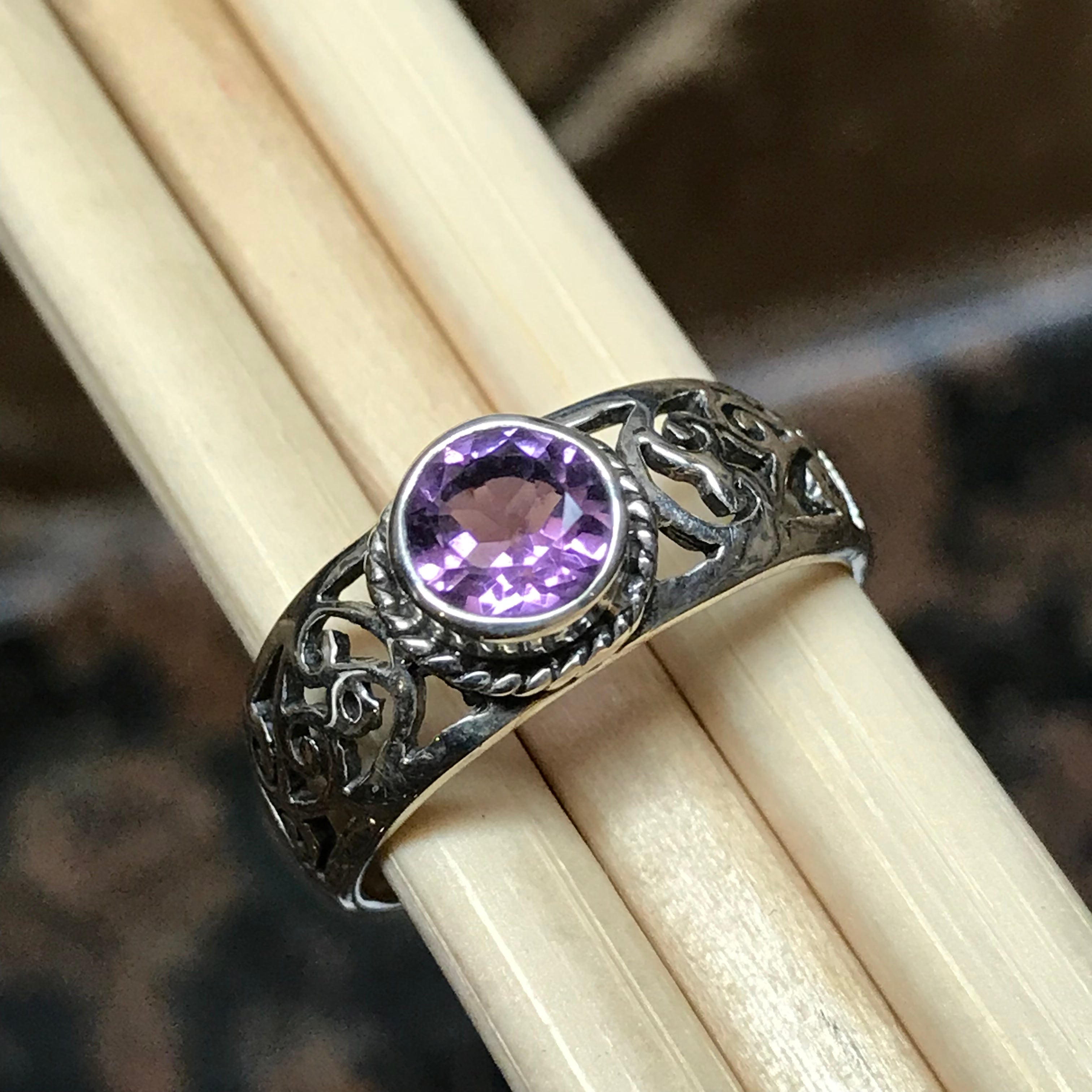 Natural 1ct Purple Amethyst 925 Solid Sterling Silver Engagement Ring Size 7, 8, 9 - Natural Rocks by Kala