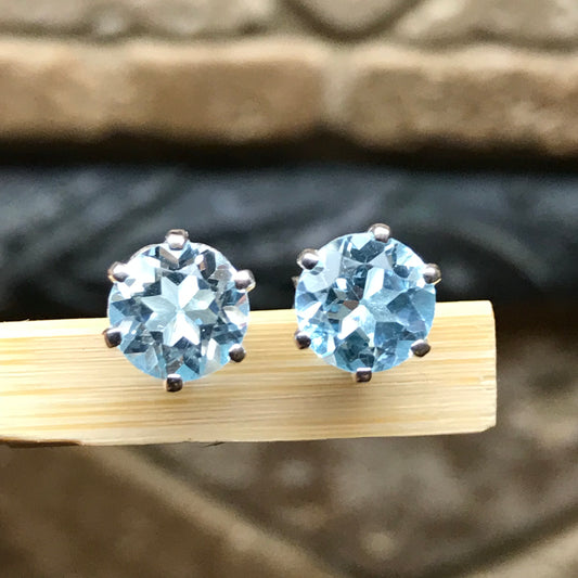 Genuine 2ct Blue Topaz 925 Solid Sterling Silver Stud Earrings 7mm - Natural Rocks by Kala