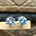 Genuine 2ct Blue Topaz 925 Solid Sterling Silver Stud Earrings 7mm - Natural Rocks by Kala
