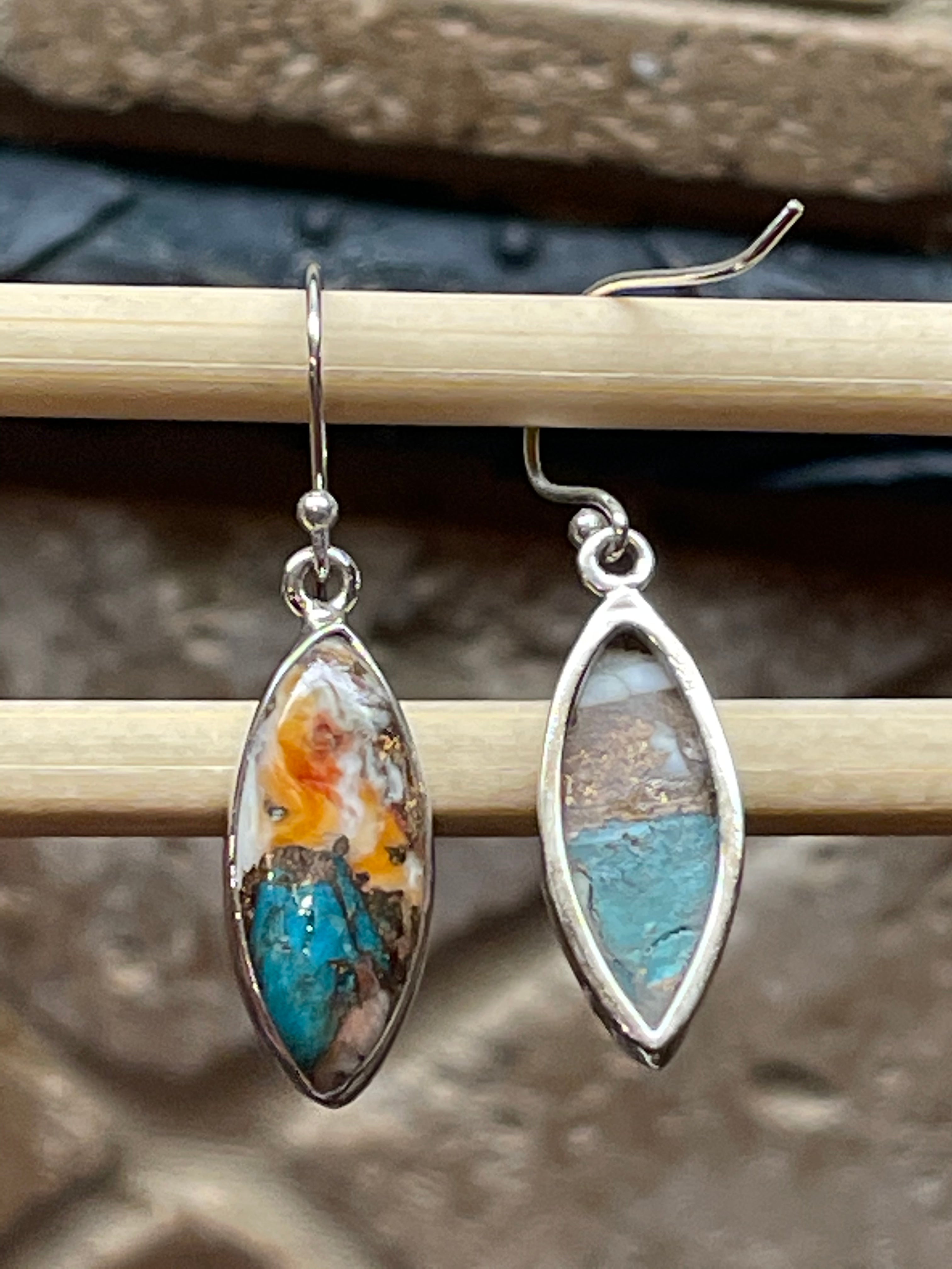 Gorgeous Spiny Oyster Arizona Turquoise 925 Solid Sterling Silver Earrings 35mm - Natural Rocks by Kala