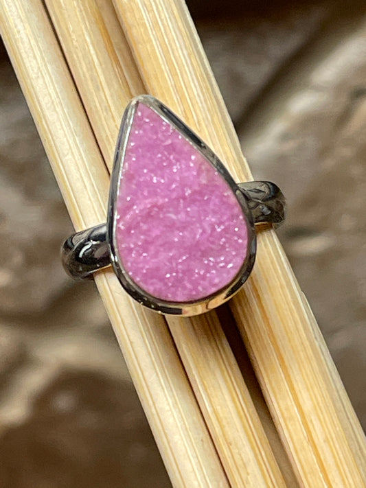 Genuine Pink Cobalt Drusy 925 Solid Sterling Silver Ring Size 9.75 - Natural Rocks by Kala