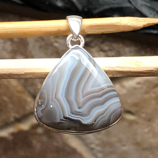 Genuine Botswana Agate 925 Solid Sterling Silver Pendant 40mm - Natural Rocks by Kala