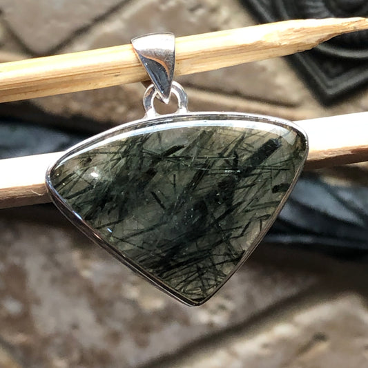 Natural Green Rutilated 925 Solid Sterling Silver Pendant 30mm - Natural Rocks by Kala