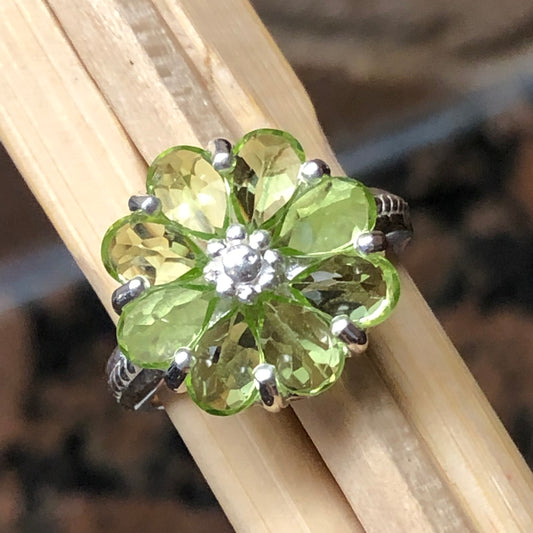 Genuine 6ct Green Peridot 925 Solid Sterling Silver Ring Size 6, 7, 8, 9 - Natural Rocks by Kala