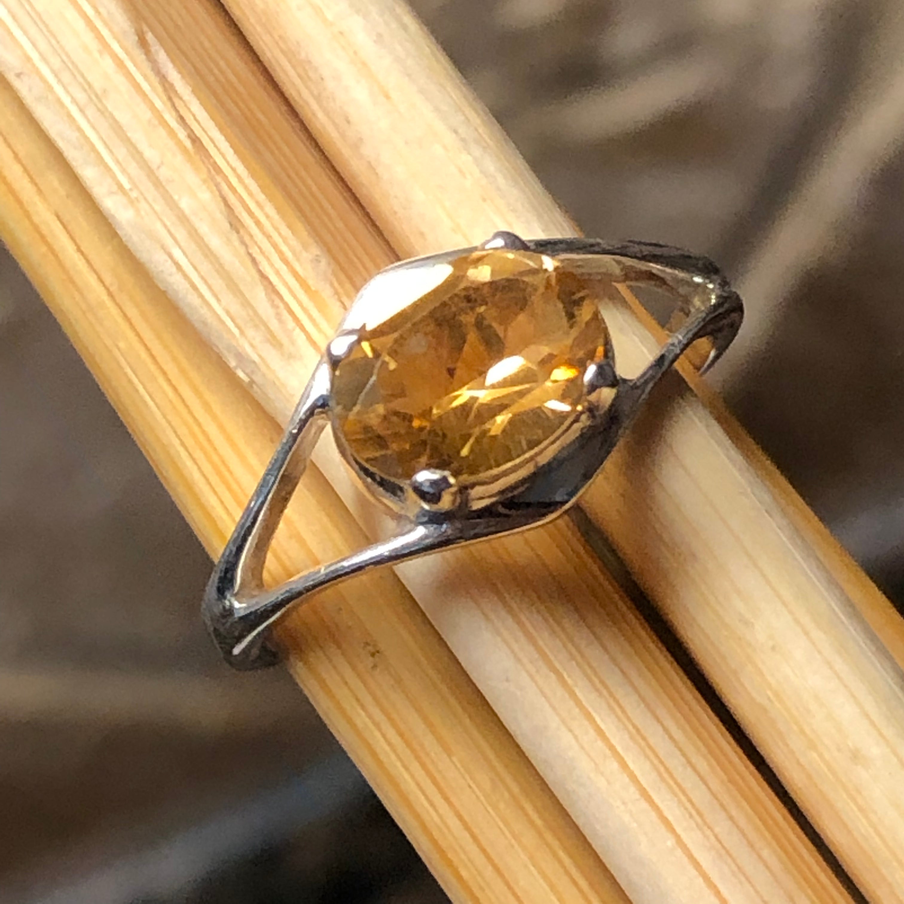 Genuine 1.25ct Golden Citrine 925 Solid Sterling Silver Ring Size 6, 7, 8, 9 - Natural Rocks by Kala