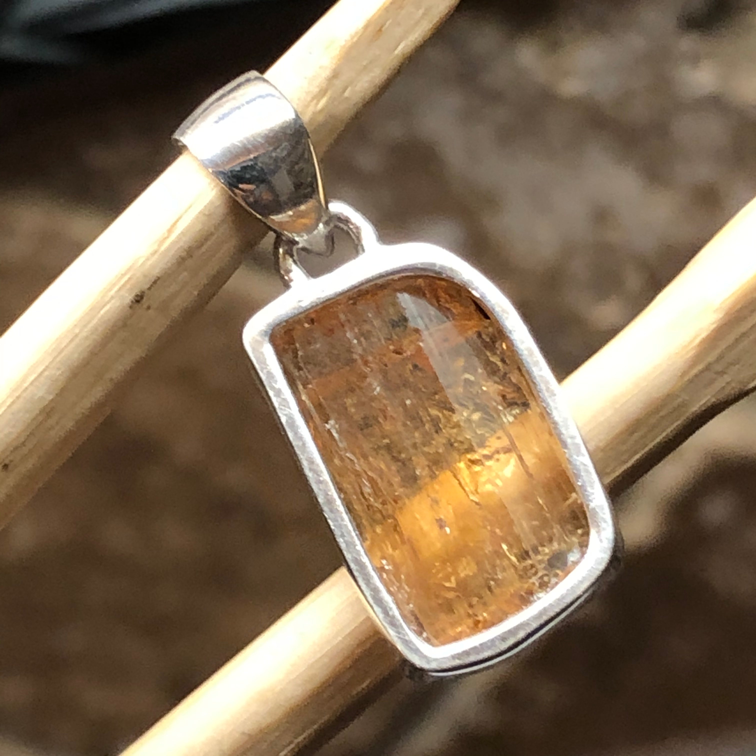 Natural Imperial topaz 925 Sterling Silver Pendant 25mm - Natural Rocks by Kala