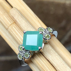 Natural Green Emerald, Peridot 925 Sterling Silver Engagement Ring Size 6, 7, 8, 9 - Natural Rocks by Kala