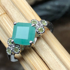 Natural Green Emerald, Peridot 925 Sterling Silver Engagement Ring Size 6, 7, 8, 9 - Natural Rocks by Kala