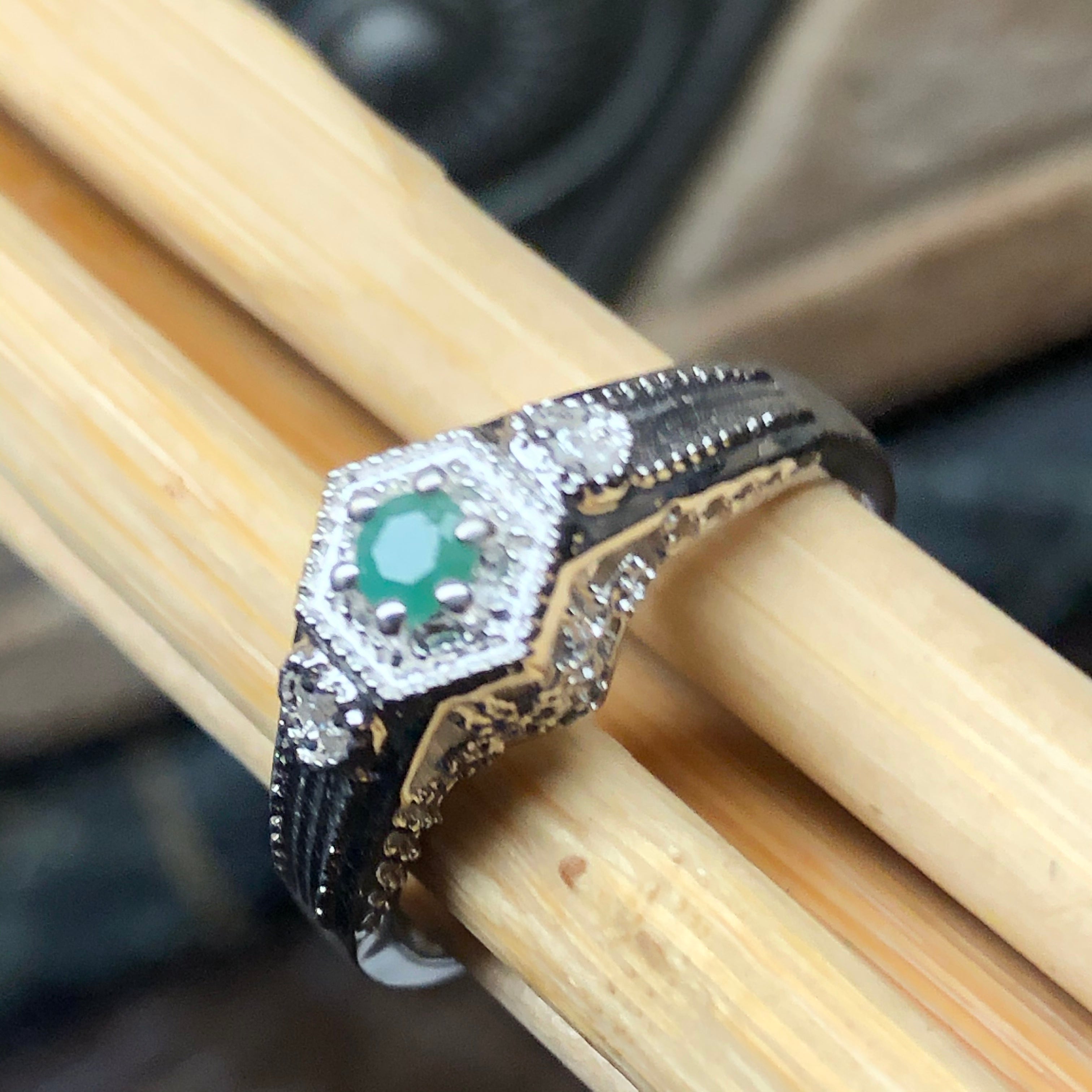 Natural Green Emerald 925 Solid Sterling Silver Engagement Ring Size 6, 7, 8, 9 - Natural Rocks by Kala