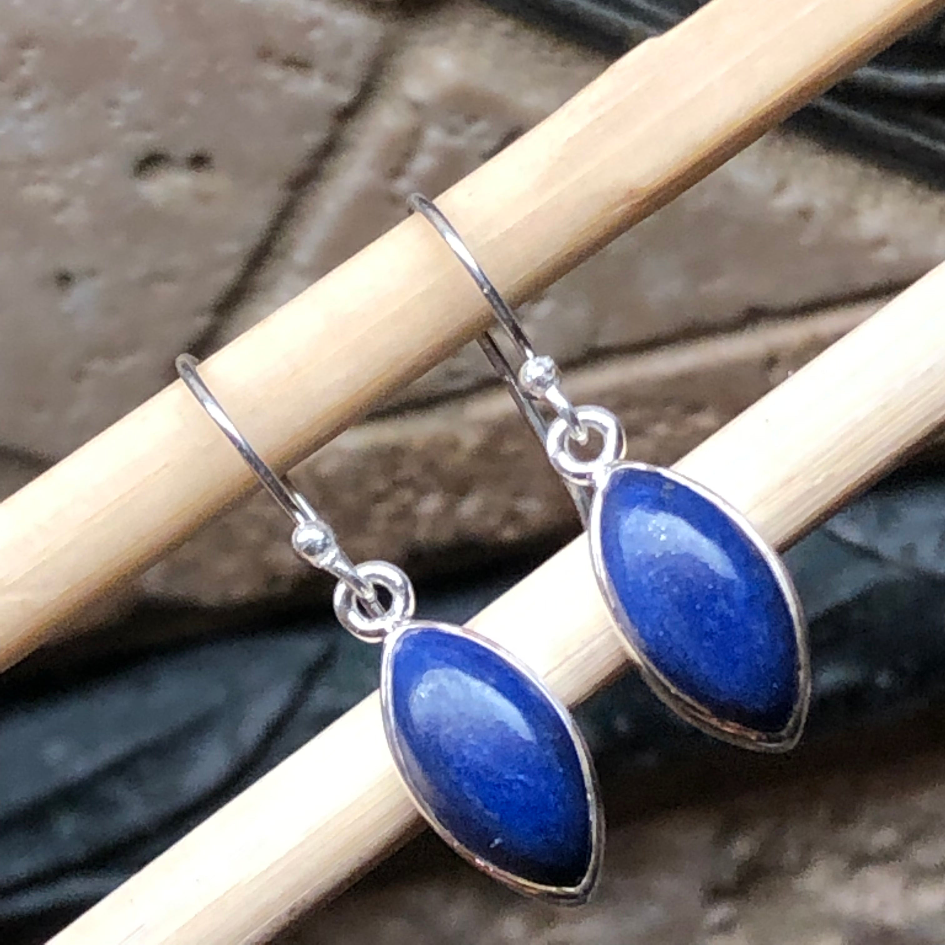 Natural Lapis Lazuli 925 Solid Sterling Silver Earrings 25mm - Natural Rocks by Kala