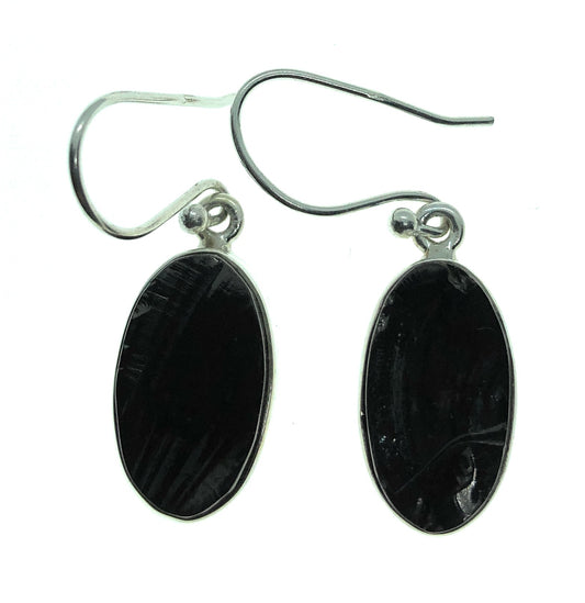 Natural Shungite 925 Solid Sterling Silver Earrings 35mm - Natural Rocks by Kala