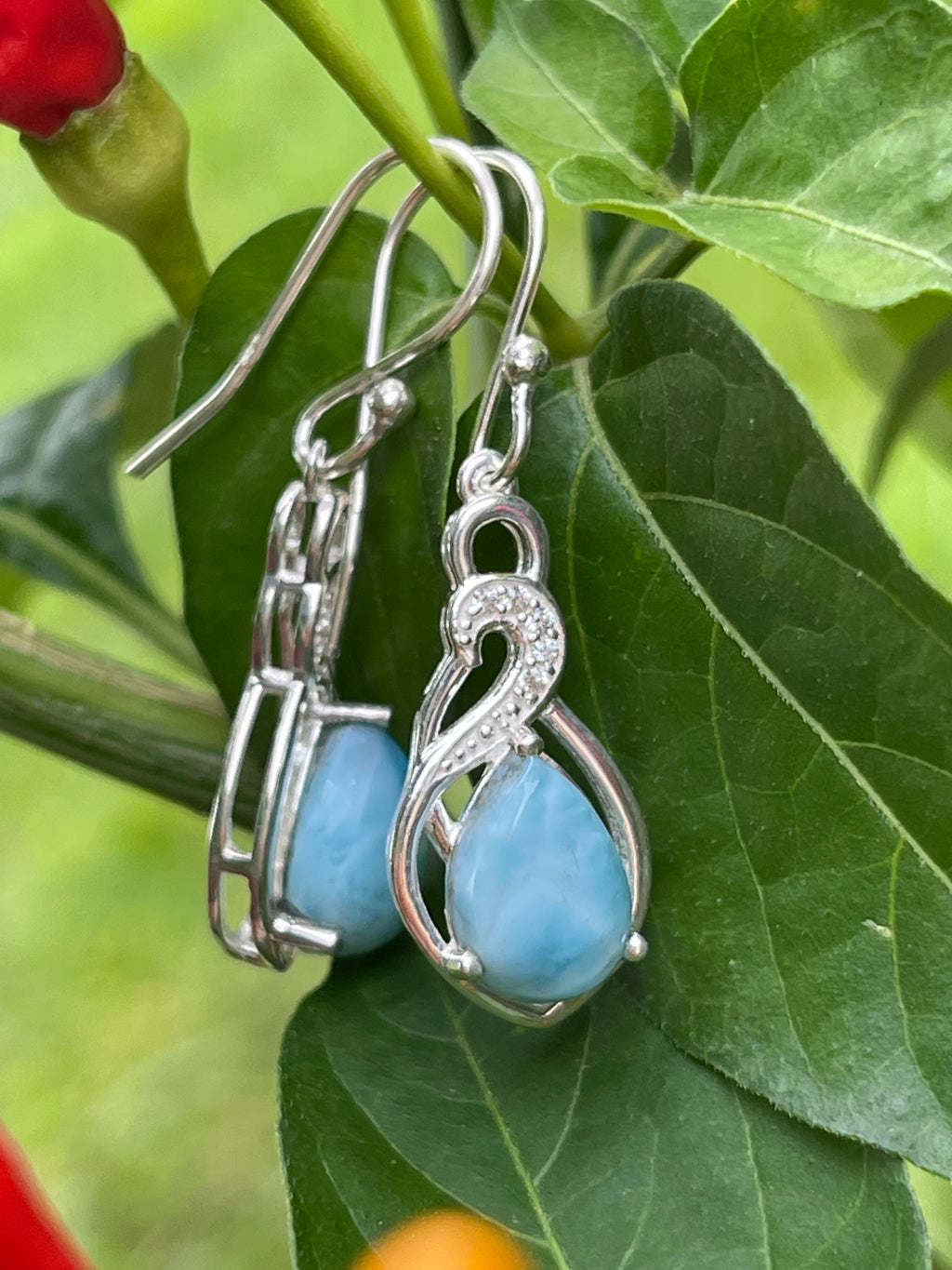 Natural Dominican Larimar 925 Solid Sterling Silver Earrings 30mm - Natural Rocks by Kala