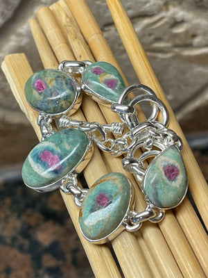 Natural Ruby in Fuchsite 925 Solid Sterling Silver Bracelets 7" - Natural Rocks by Kala