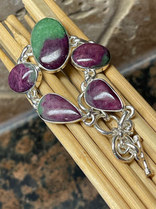 Natural Ruby in Zoisite 925 Solid Sterling Silver Bracelets 7" - Natural Rocks by Kala