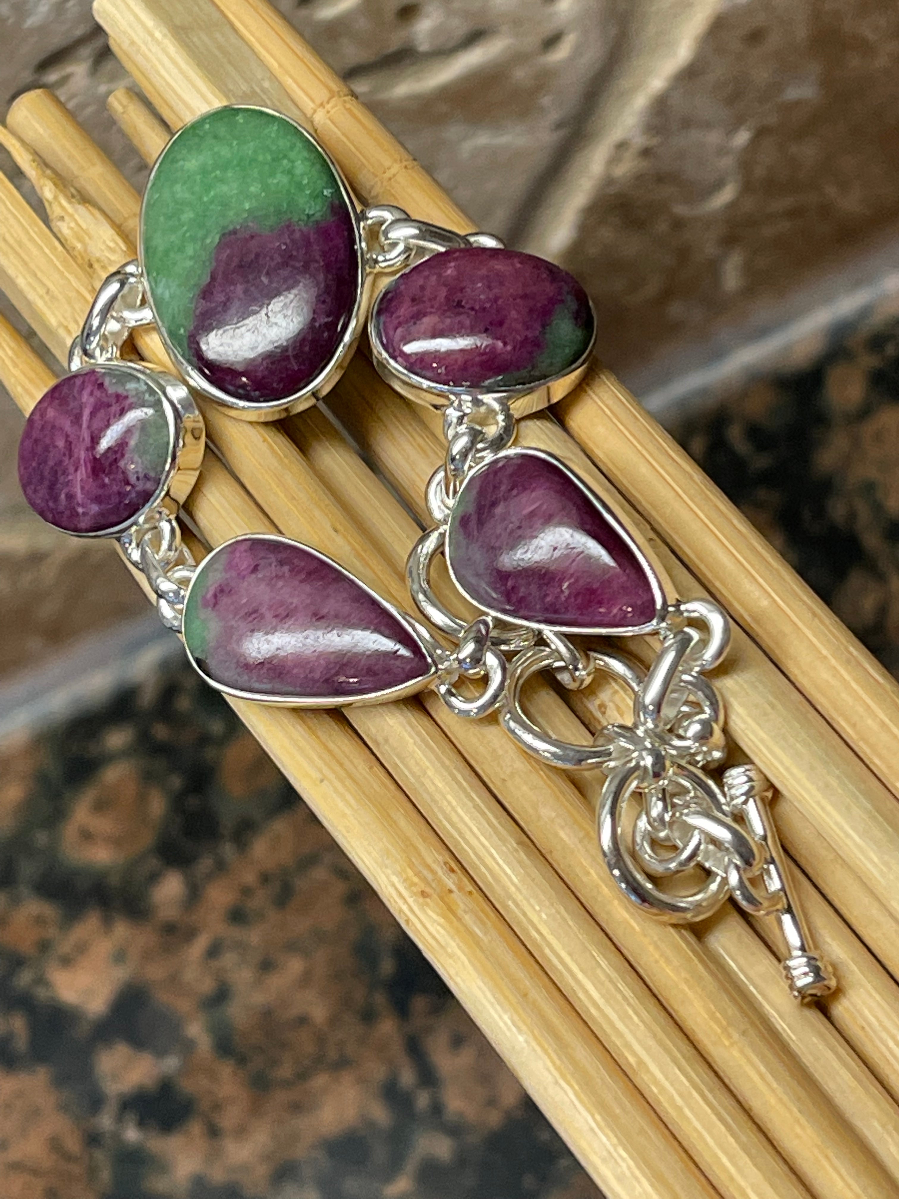 Natural Ruby in Zoisite 925 Solid Sterling Silver Bracelets 7" - Natural Rocks by Kala