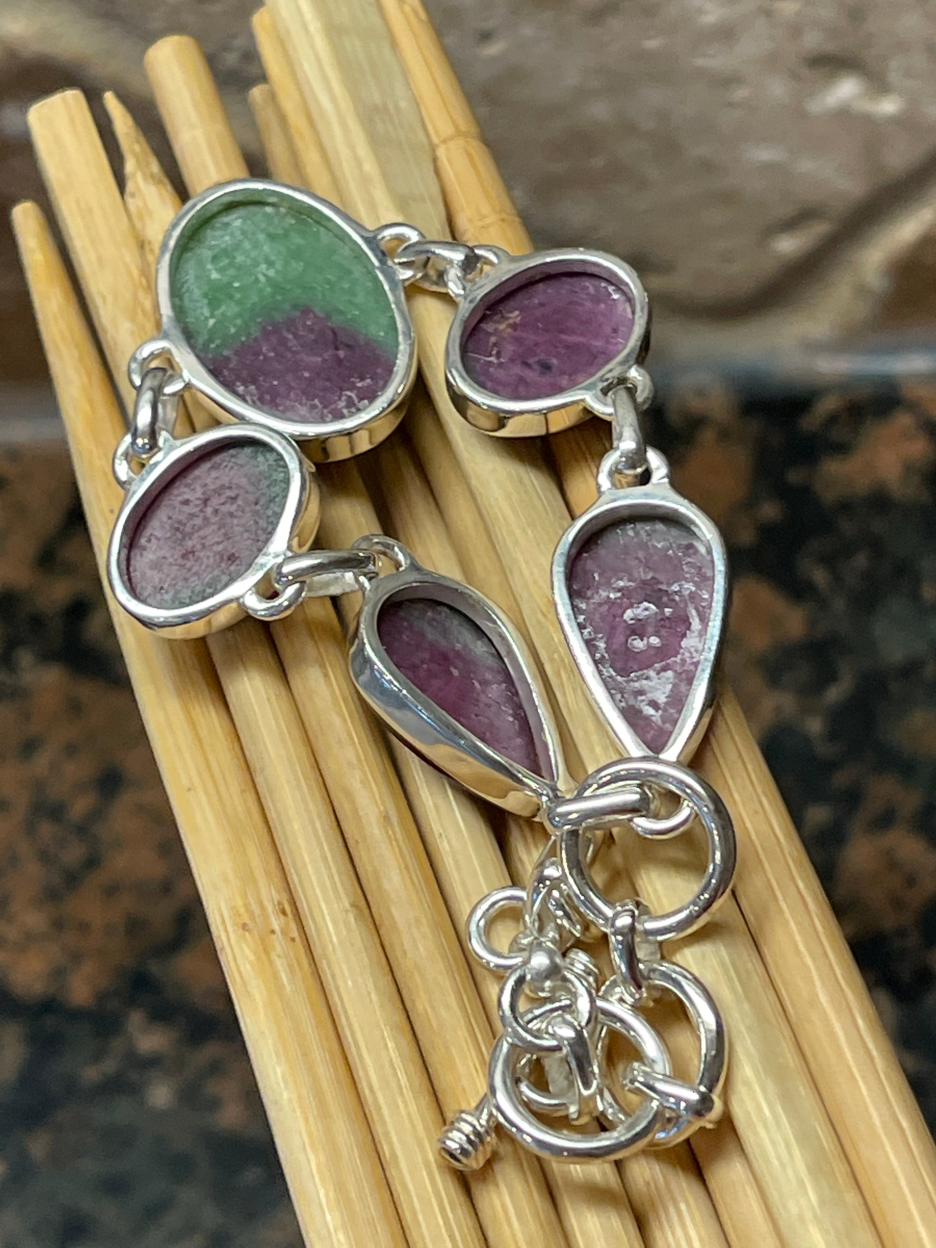 Natural Ruby in Zoisite 925 Solid Sterling Silver Bracelets 7" - Natural Rocks by Kala