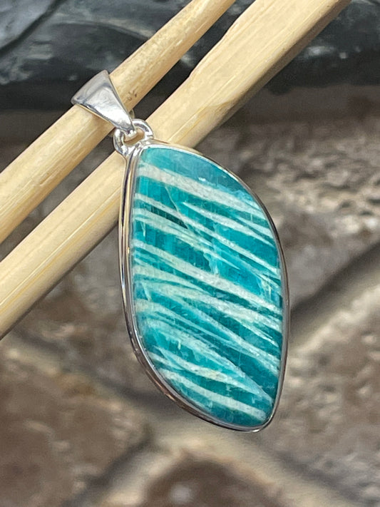 Natural Green Amazonite 925 Solid Sterling Silver Pendant 40mm - Natural Rocks by Kala