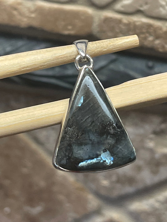 Natural Larvikite Black Moonstone 925 Solid Sterling Silver Pendant 35mm - Natural Rocks by Kala