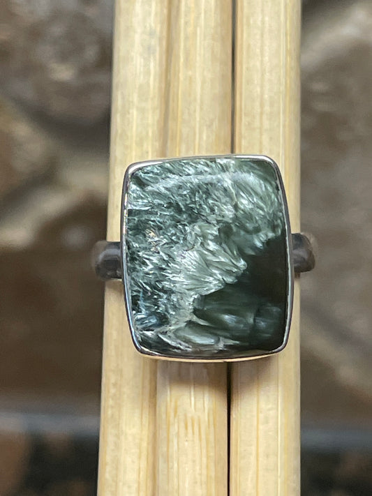 Natural Russian Seraphinite 925 Solid Sterling Silver Ring Size 8.5 - Natural Rocks by Kala