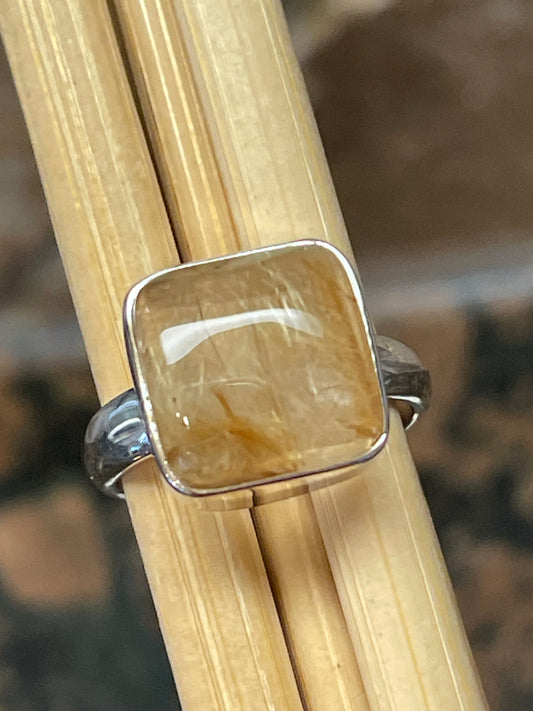Genuine Golden Rutilated Quartz 925 Solid Sterling Silver Ring Size 7.25 - Natural Rocks by Kala