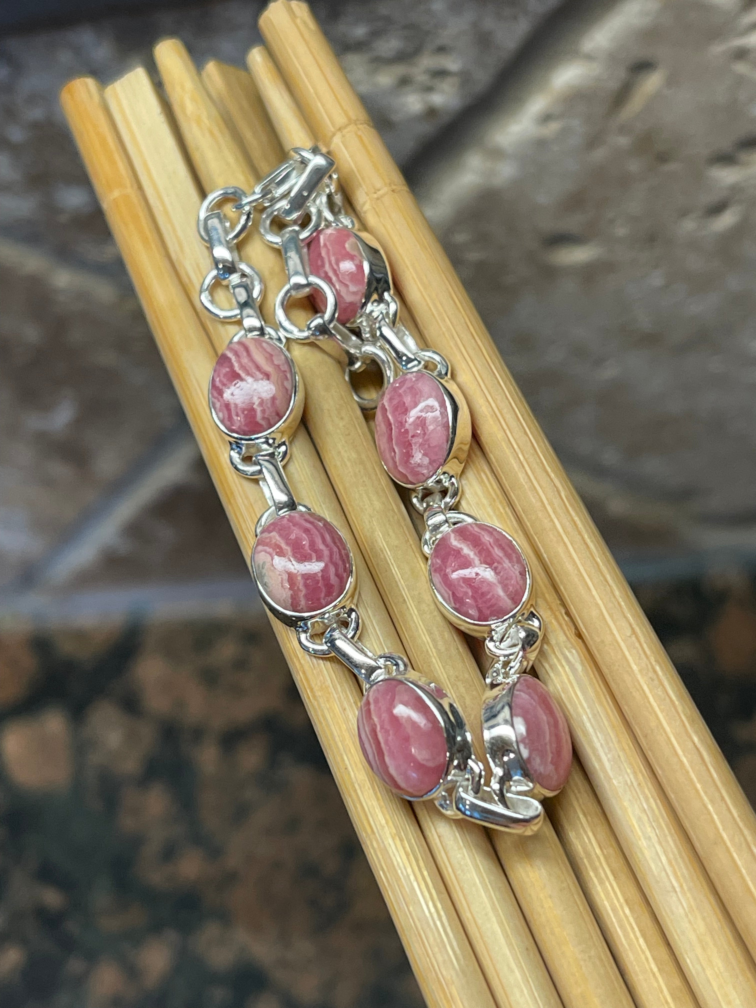 Natural Pink Rhodocrosite 925 Solid Sterling Silver Bracelets 7" - Natural Rocks by Kala