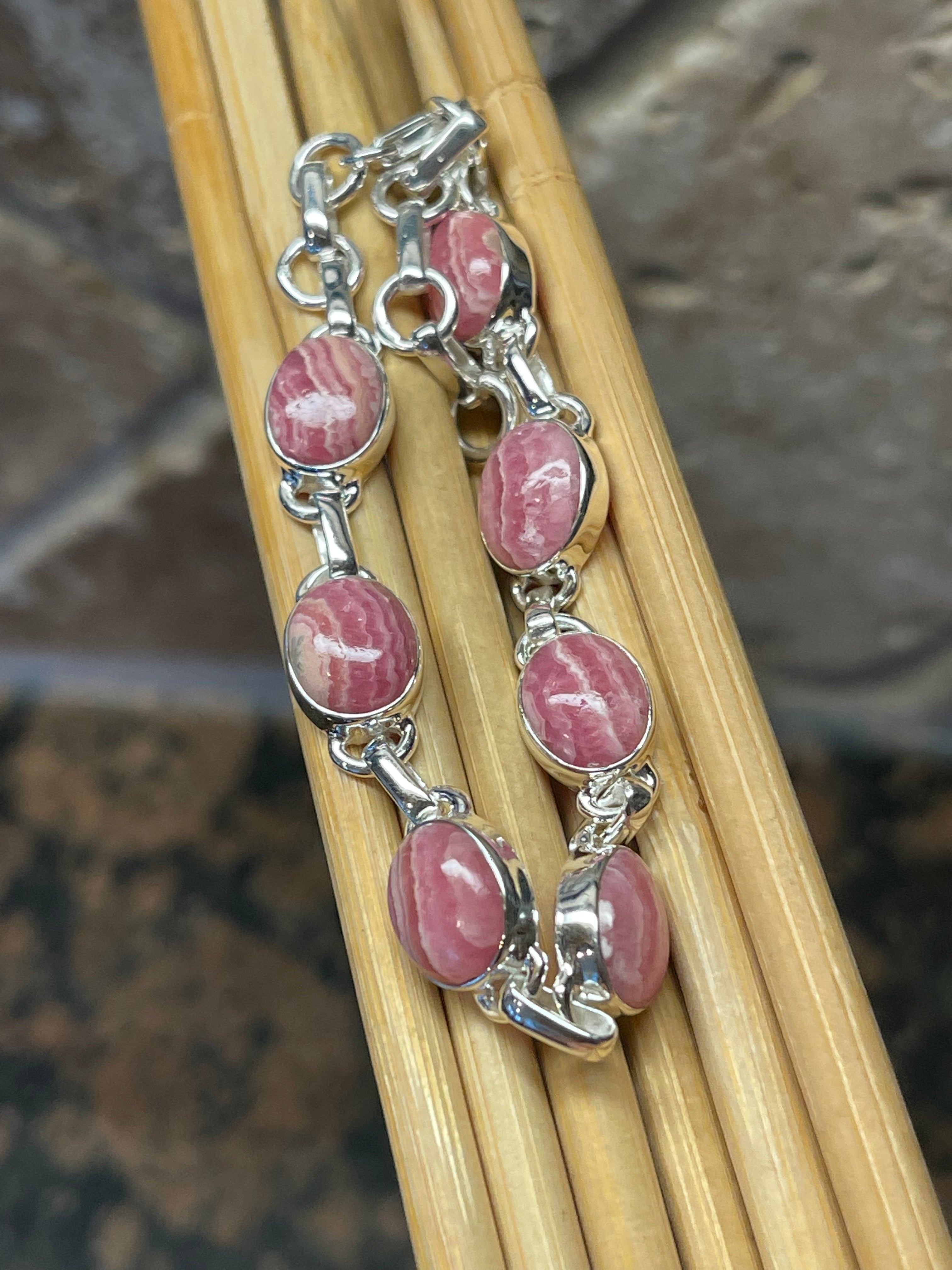 Natural Pink Rhodocrosite 925 Solid Sterling Silver Bracelets 7" - Natural Rocks by Kala