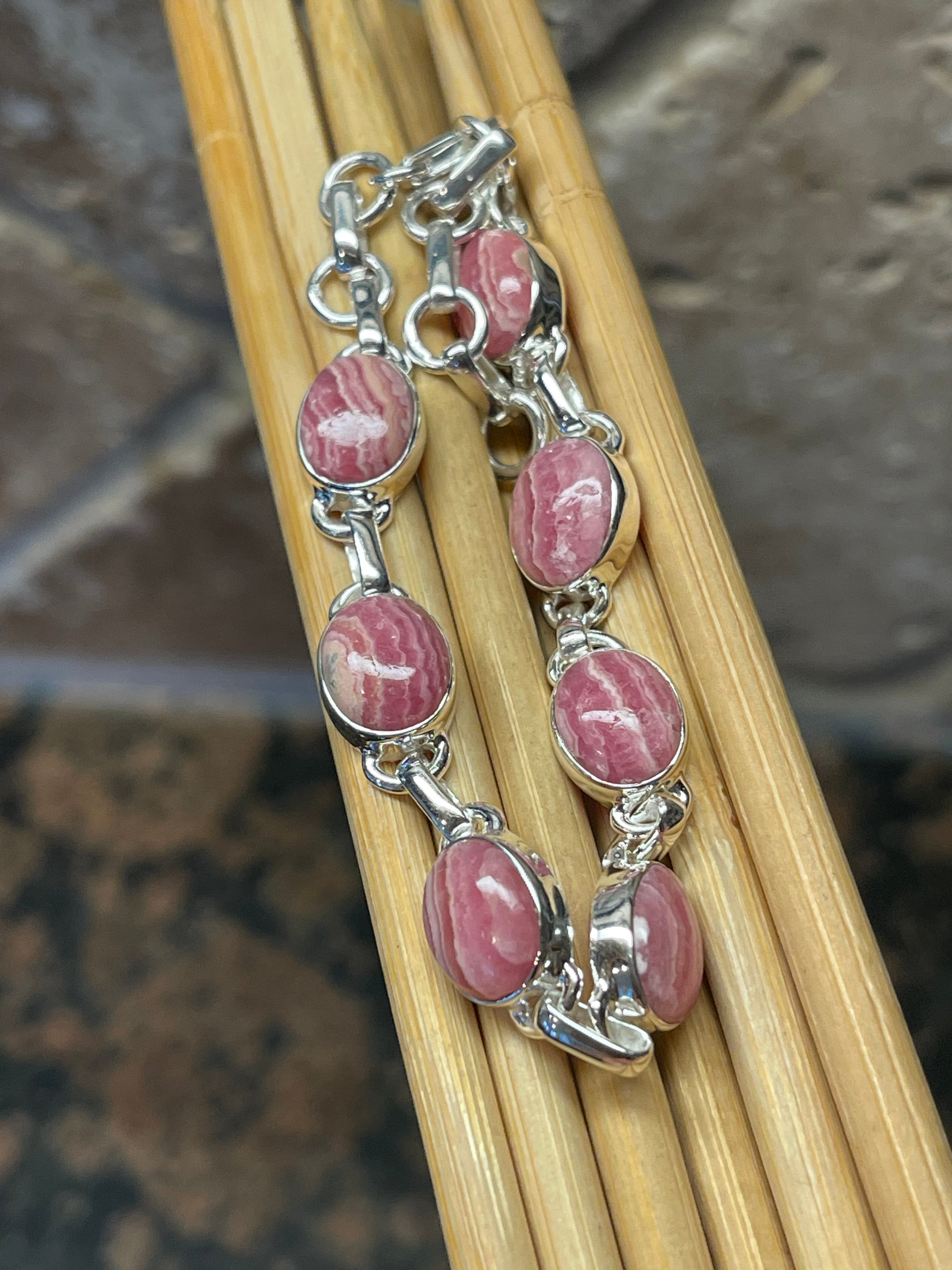 Natural Pink Rhodocrosite 925 Solid Sterling Silver Bracelets 7" - Natural Rocks by Kala
