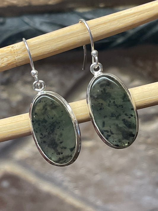 Natural Green Aventurine Jade 925 Solid Sterling Silver Earrings 35mm - Natural Rocks by Kala