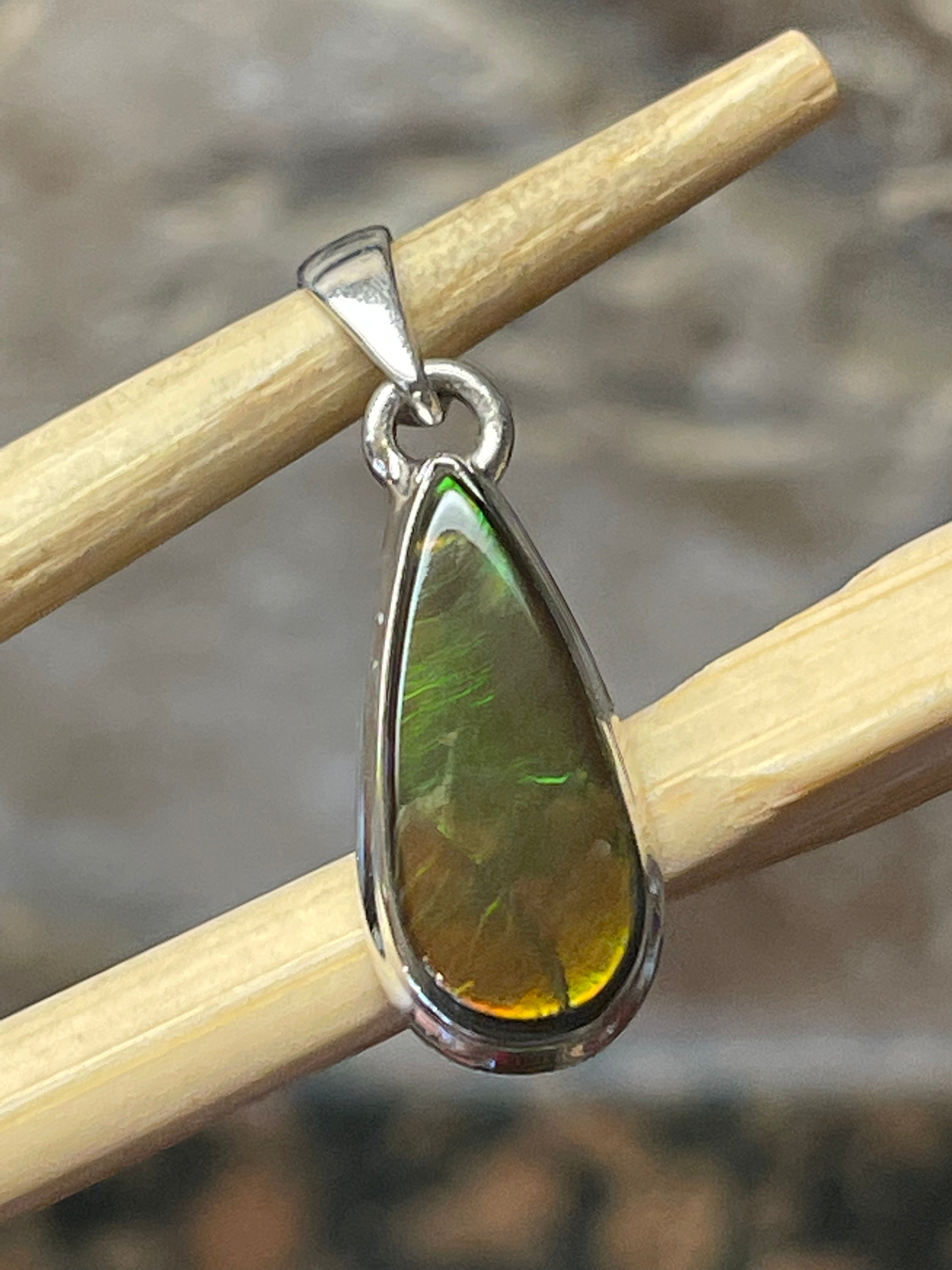Natural Canadian Ammolite 925 Solid Sterling Silver Pendant 30mm - Natural Rocks by Kala