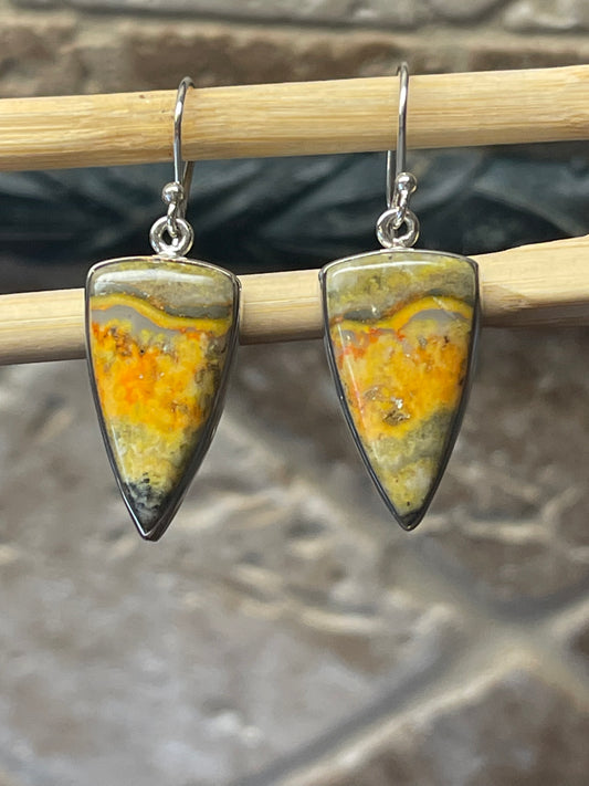 Natural Indonesian Bumble Bee Jasper 925 Solid Sterling Silver Earrings 40mm - Natural Rocks by Kala