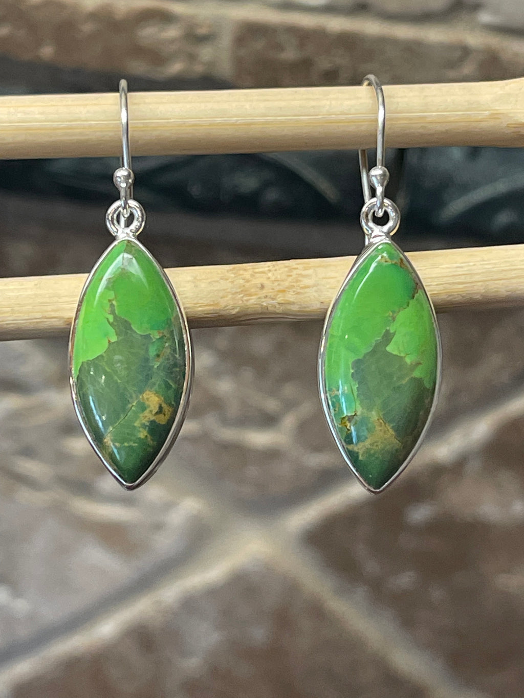 Gorgeous Green Turquoise 925 Solid Sterling Silver Earrings 40mm - Natural Rocks by Kala