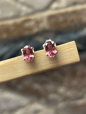 Natural Pink Tourmaline 925 Solid Sterling Silver Earrings 6mm - Natural Rocks by Kala