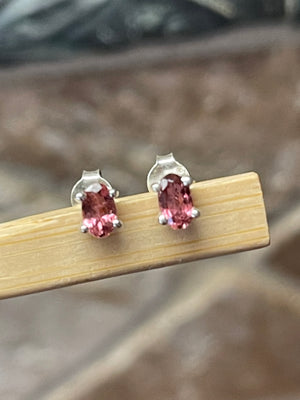 Natural Pink Tourmaline 925 Solid Sterling Silver Earrings 6mm - Natural Rocks by Kala