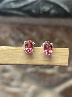 Natural Pink Tourmaline 925 Solid Sterling Silver Earrings 6mm - Natural Rocks by Kala