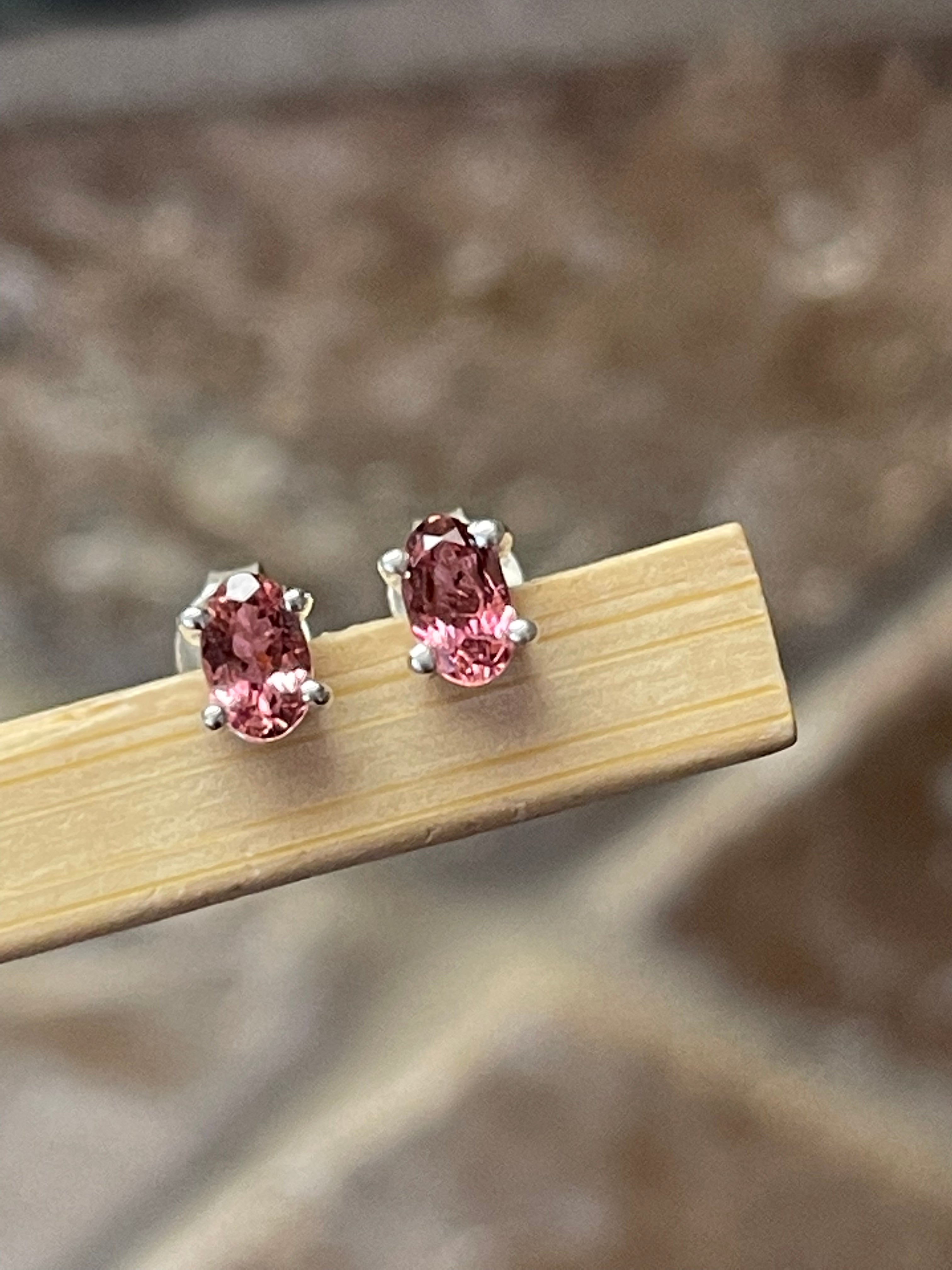 Natural Pink Tourmaline 925 Solid Sterling Silver Earrings 6mm - Natural Rocks by Kala