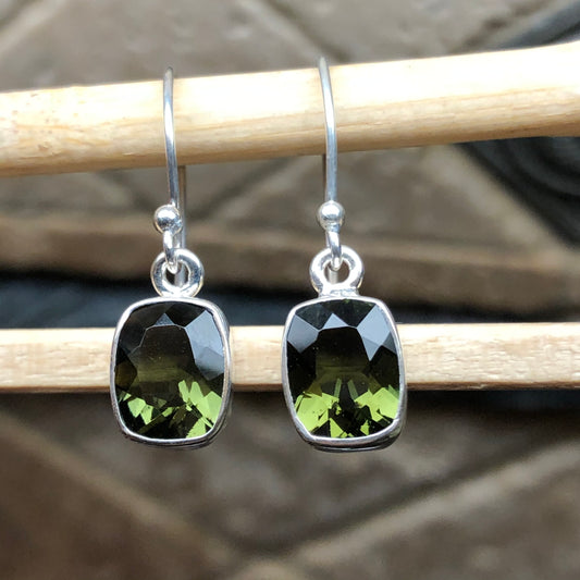 Natural Green Moldavite 925 Solid Sterling Silver Earrings 25mm - Natural Rocks by Kala