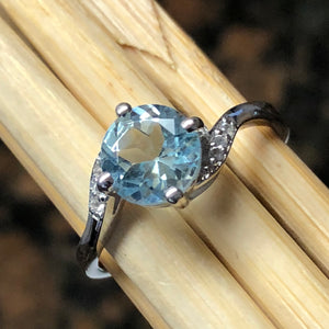 Natural 1ct Blue Topaz, White Topaz 925 Solid Sterling Silver Engagement Ring Size 6, 7, 8, 9 - Natural Rocks by Kala