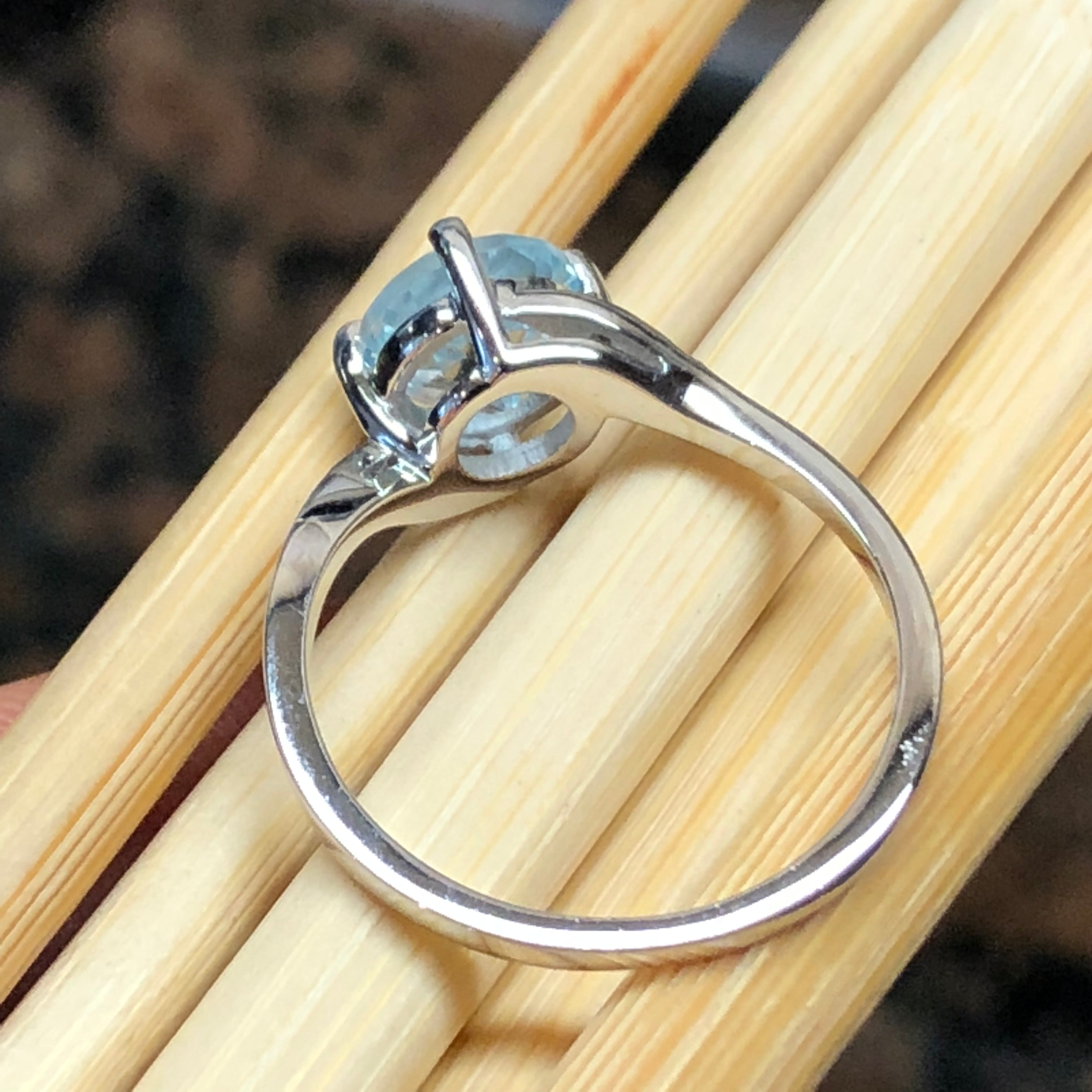 Natural 1ct Blue Topaz, White Topaz 925 Solid Sterling Silver Engagement Ring Size 6, 7, 8, 9 - Natural Rocks by Kala