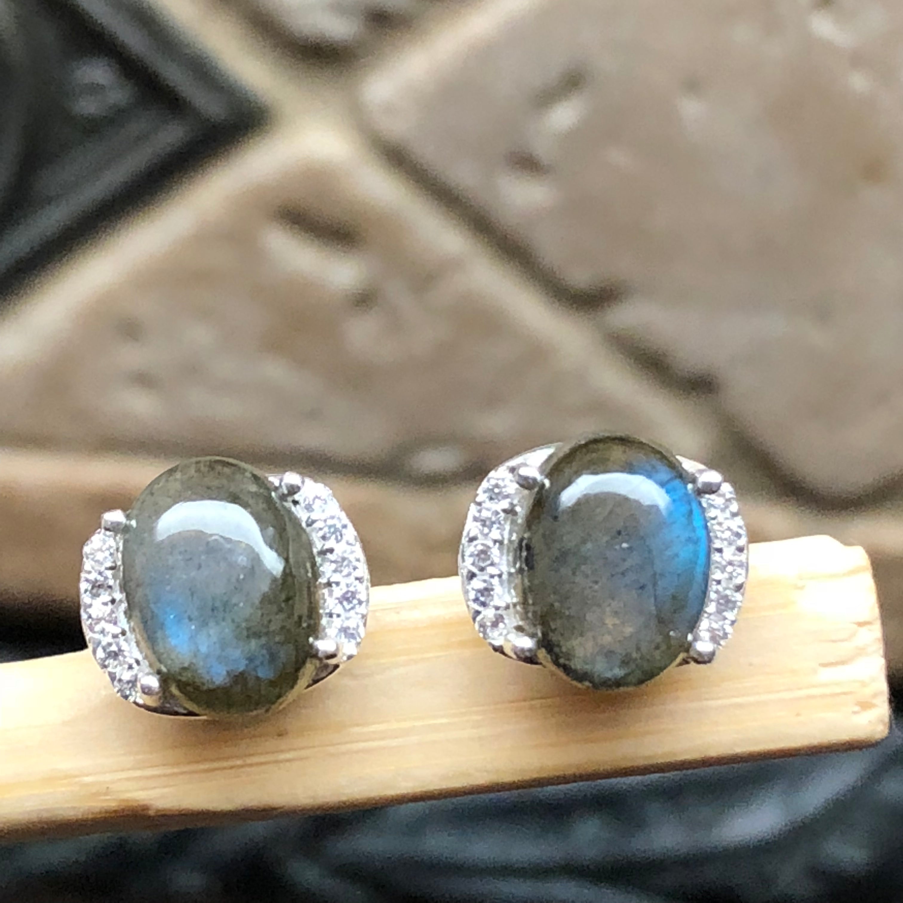 Natural Blue Labradorite 925 Sterling Silver Earrings 8mm - Natural Rocks by Kala