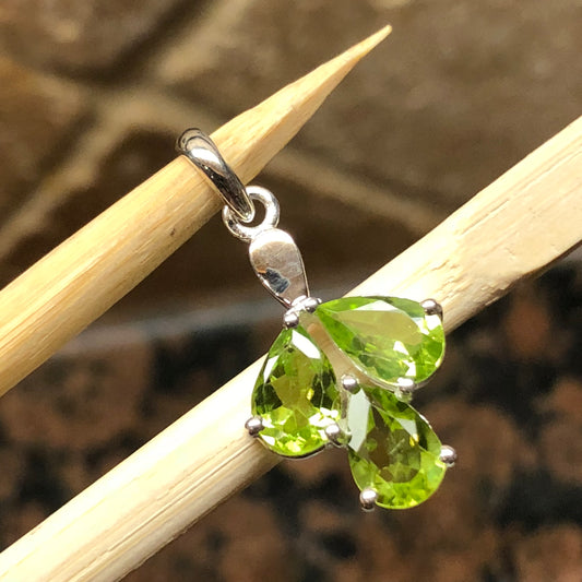 Genuine 2ct Green Peridot 925 Solid Sterling Silver Pendant 25mm - Natural Rocks by Kala