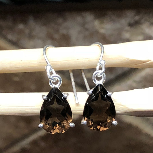 Genuine 2ct Smoky Topaz 925 Solid Sterling Silver Earrings 22mm - Natural Rocks by Kala