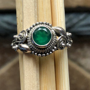 Genuine 1ct Green Onyx 925 Solid Sterling Silver Engagement Ring Size 6, 7, 8, 9 - Natural Rocks by Kala