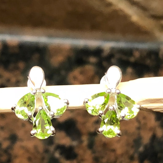 Natural 2ct Green Peridot 925 Solid Sterling Silver Earrings 15mm - Natural Rocks by Kala