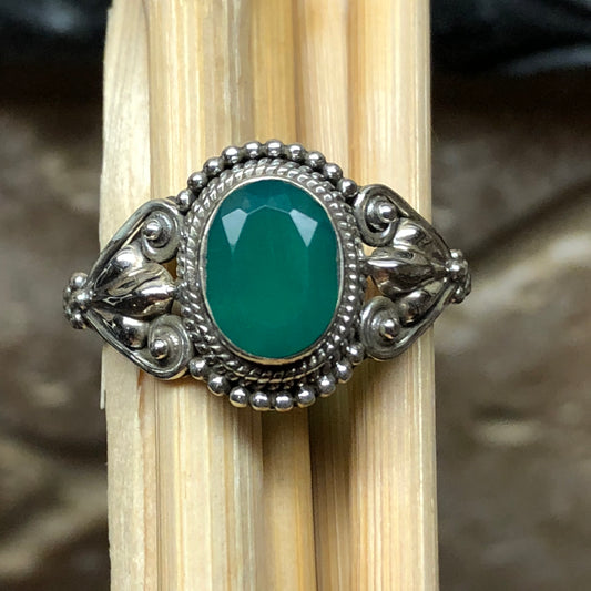 Genuine 2ct Green Onyx 925 Solid Sterling Silver Engagement Ring Size 6, 7, 8, 9 - Natural Rocks by Kala